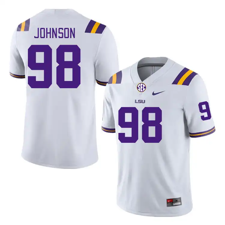 Men's LSU Tigers De'Myrion Johnson #98 White NCAA Football Jersey